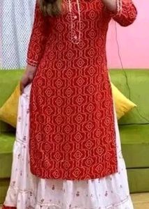 Red Printed Kurti Set