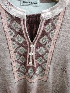 Ethnic Brown Printed Winter Kurta Set