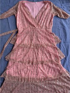 Sequin Embellished Fit & Flare Dress (Pink)