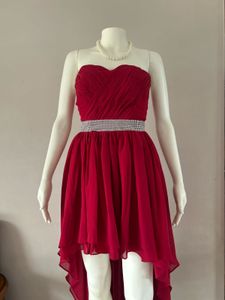 High low rich red dress