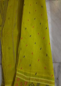 Beautiful Lime Green Cotton Jamdani Saree