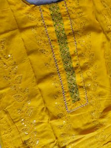 Yellow Cotton Kadai Suit Set