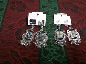 Stylish Silver white and black Jhumka Earrings