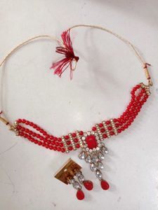 Red & Crystal Statement Necklace Set