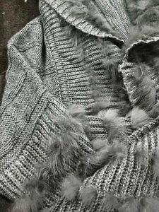 Gray Fur Trim Cardigan