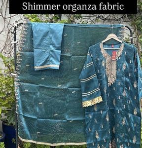 Teal Shimmer Organza Shalwar Kameez
