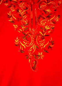 Handwork Chikenkari Red Embroidered Kurta