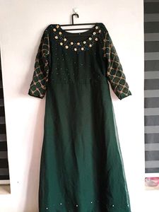 Dark Green Colour Gown With Dupatta