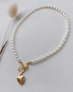 Glass Pearl T-Lock Necklace with Heart Locket
