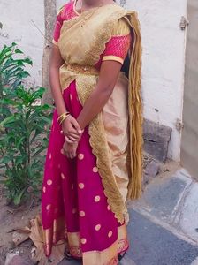 Pink Half saree With Organza Dupatta