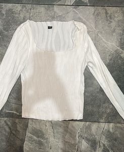White Textured Long Sleeve Top
