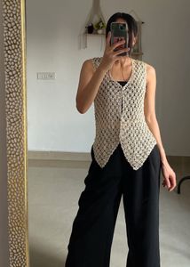 Gold Beaded Crochet Vest Top