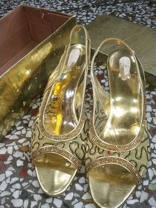 Gold Embellished Slingback Heels