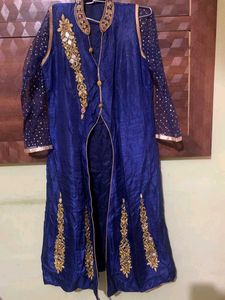 Elegant Blue &amp; Gold Embroidered Dress