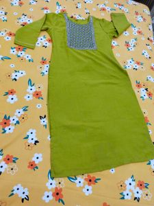 Embroidery Work Green Kurta With Pant