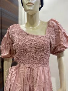 Pink Puff Sleeve Midi Dress