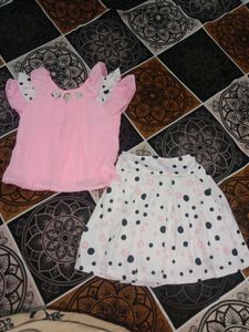 Cute Pink Top & Polka Dot Skirt Set