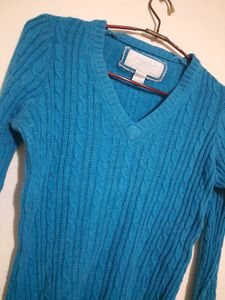 Abercrombie Blue Cable Knit V-Neck Sweater