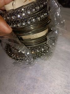 Silver Oxidised Bangles Along With Four Kade