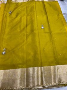Elegant Olive Green &amp; Gold Saree