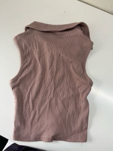 Zara Mauve Ribbed Collar Top