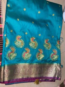 Beautiful Chanderi Silk Saree With Peacock Design