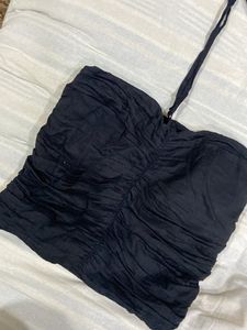 halter neck padded black crop top