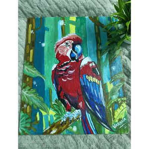Vibrant Parrot Painting on Canvas(Hand Painted)