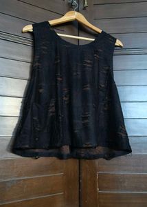 Women Black Ripped Style Casual Top