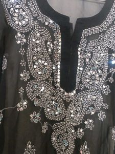 Black Embellished  Chikankari Kurti