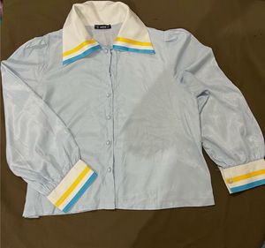 Shein Blue Striped Collar Blouse
