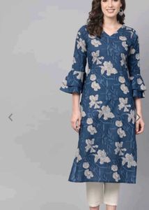 AHIKA Blue And Beige Printed Straight Kurta