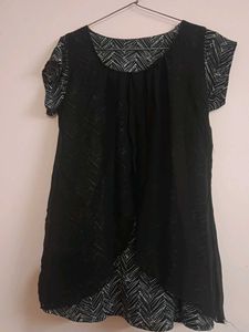 Black Patterned Shift Top