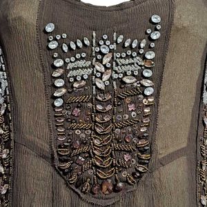Embellished Brown Sleeveless Top