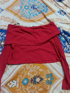 Red Off-the-Shoulder Long Sleeve Top