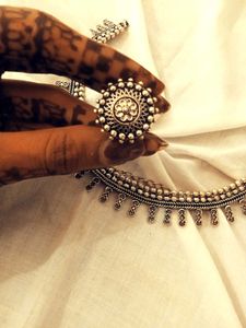 silver oxidised choker necklace and ring