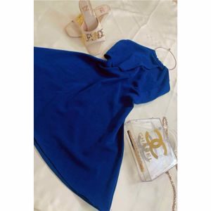 blue halter ring neck dress