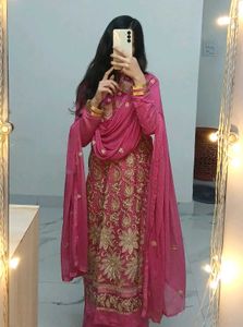 Pink Embroidered Suit With  Silk Plazo