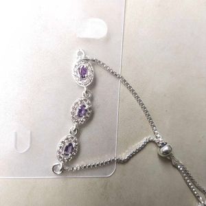 Pure Silver Blue CZ Stone Adjustable Hand Bracelet