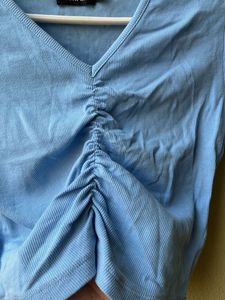 Cute Blue ribbed Crop Top
