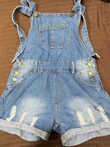 Denim Buttoned Jumpsuit Shorts- Blue