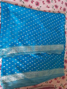 Blue Paisley Silk Saree With Blouse.