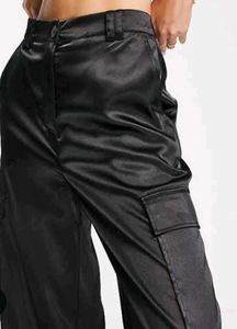 Zara Black Satin Cargo Pants