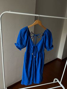 NEW LOOK A-Line Puff Sleeve Blue Dress