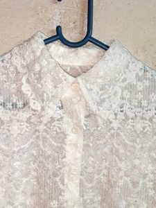 Trendy Partywear Lace Shirt Top Sheer Off-white
