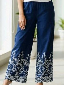 Embroidered Navy Blue Palazzos