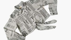 Newspaper Print Tie-Front Shirt