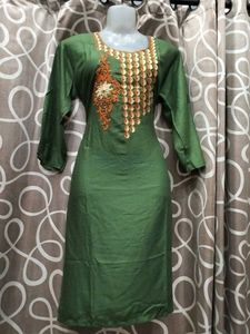 Olive Green Embellished Kurti