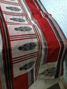 GentlyUsed Jute Saree - Red&amp;Black&amp;WhiteStripes
