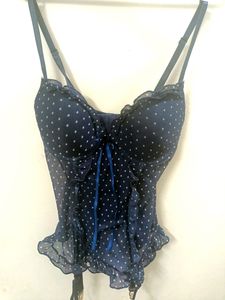 Clovia Flawless Corset In Navy Blue Polka Dot